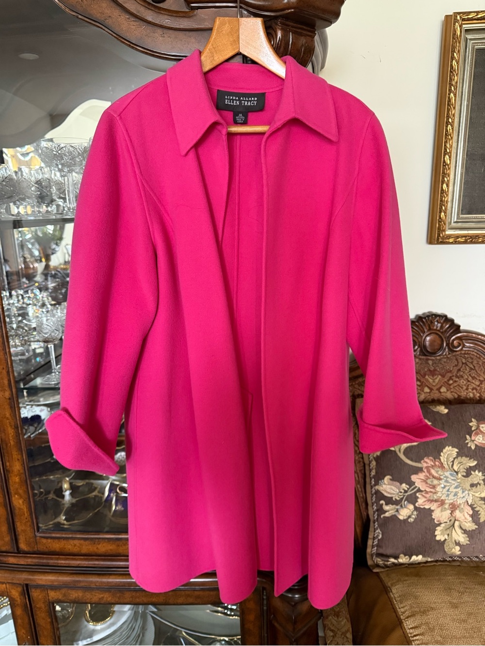 Ellen Tracy Bright Pink 100% Wool Coat.